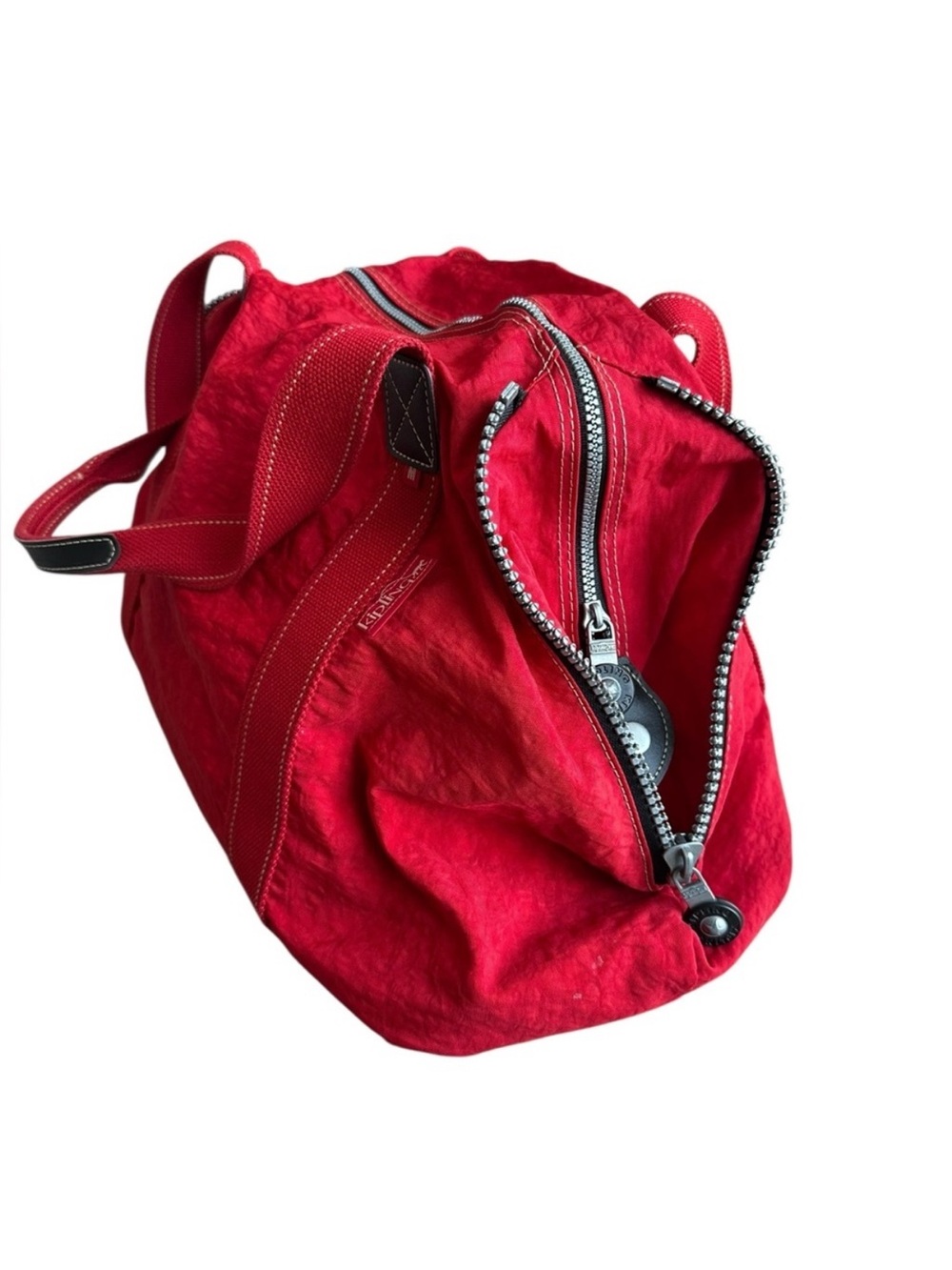Vintage Kipling Red Canvas Dual-Handle Travel Tote with Front and Side Zips - Picture 4 of 11